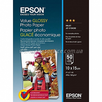  Epson 100mmx150mm Value Glossy Photo Paper 50 . (C13S400038)