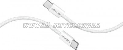 ���� ������ USB-C to USB-C 2.0m 60W PD EcoLine-CC200 white Promate (ecoline-cc200.white)