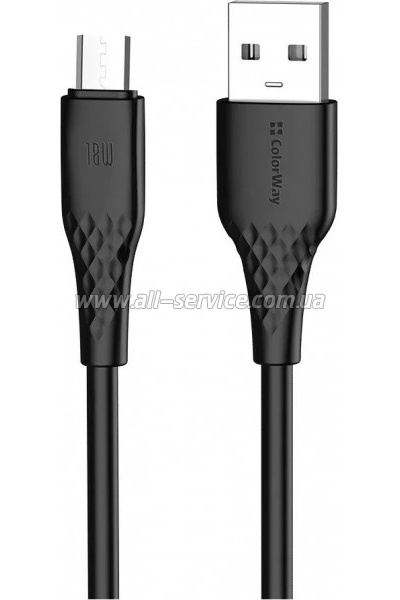 ���� ������ USB 2.0 AM to Micro 5P 1.0m 3A textured PVC black ColorWay (CW-CBUM094-BK)