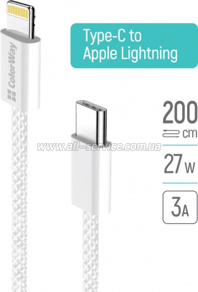Дата кабель USB-C to Lightning 2.0m PD 27W braided gray ColorWay (CW-CBPDCL068-GR) Дата кабель USB-C to Lightning 2.0m PD 27W braided gray ColorWay (CW-CBPDCL068-GR)