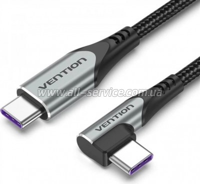 ���� ������ USB-C to USB-C 1.0m 5A 90� corner aluminum gray Vention (TAKHF)