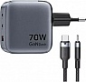 �������� ������� Vention 2xUSB-C PD70W + 1xUSB QC3.0 22.5W GaN + cable USB-C to USB-C 1.0m black gray (TZ-FEXH0-EU)