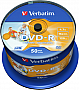 ���� Verbatim DVD-R 4.7Gb 16X CakeBox 50�� AZO Wide Inkjet Printable (43533)