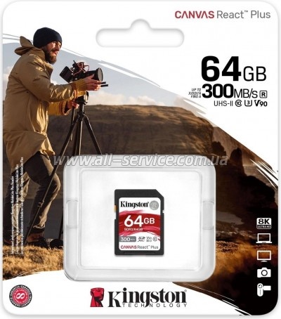   Kingston 64GB class 10 UHS-II U3 Canvas React Plus (SDR2/64GB)