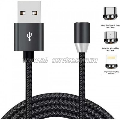 ���� ������ USB 2.0 AM to Lightning + Micro 5P + Type-C 1.2m Magneto bla XoKo (SC-350MGNT-BK)