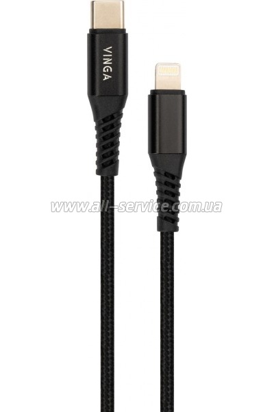 ���� ������ USB Type-C to Lightning 1.0m 3A 22W nylon braided black Vinga (VCPTCL3ANBK)