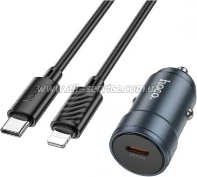 �������� ������� HOCO 1xUSB-C PD 30W car adapter + cable USB-C to Lightning gray (6942007633062)