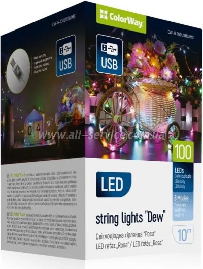 Гирлянда ColorWay Роса LED 100 10м разноцветная USB (CW-G-100L10NUMC) Гирлянда ColorWay Роса LED 100 10м разноцветная USB (CW-G-100L10NUMC)