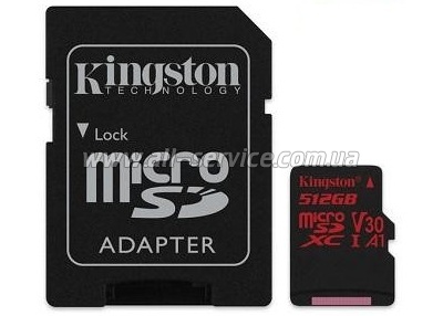   Kingston microSDXC 512GB Canvas React Class 10 UHS-I U3 V30 + SD- (SDCR/512GB)